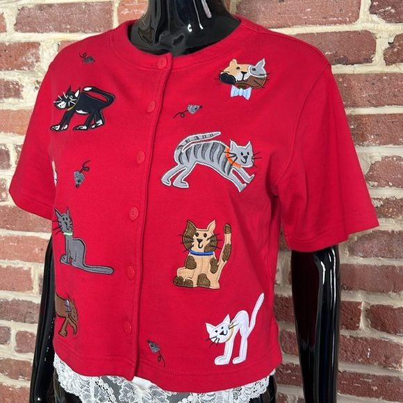 Vintage Cat and Mouse Button Front Tee w/ Buttons Up The Front Size S - Picture 4 of 5
